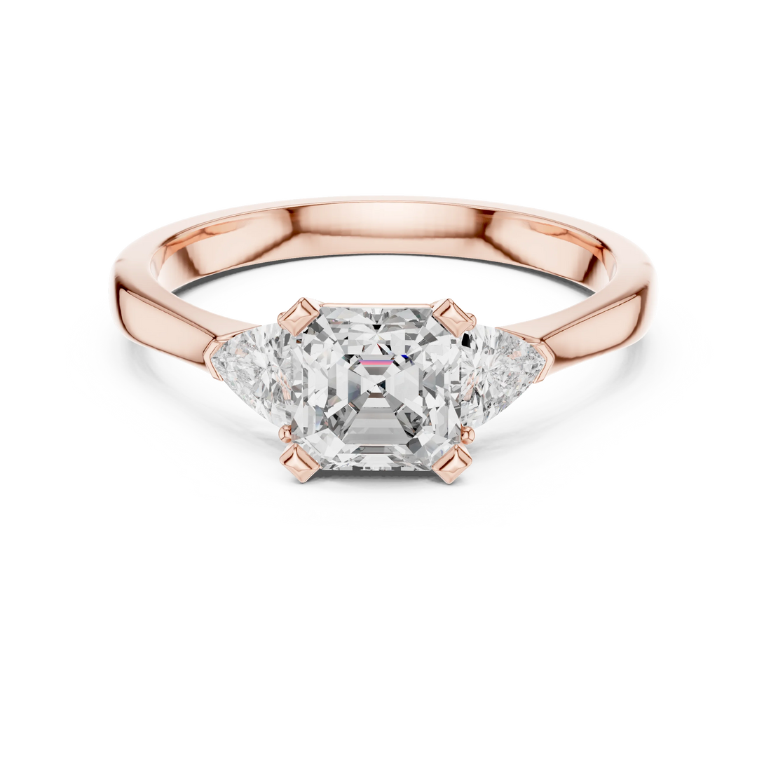 Three Stone Emerald Square Diamond Ring