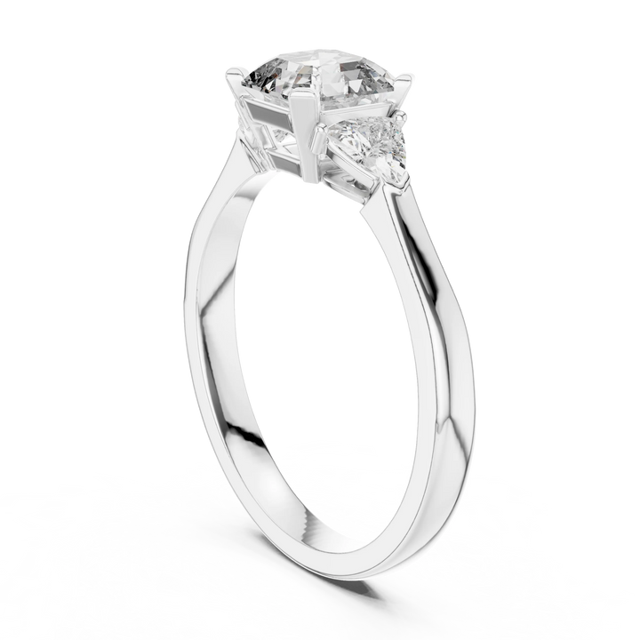 Three Stone Emerald Square Diamond Ring