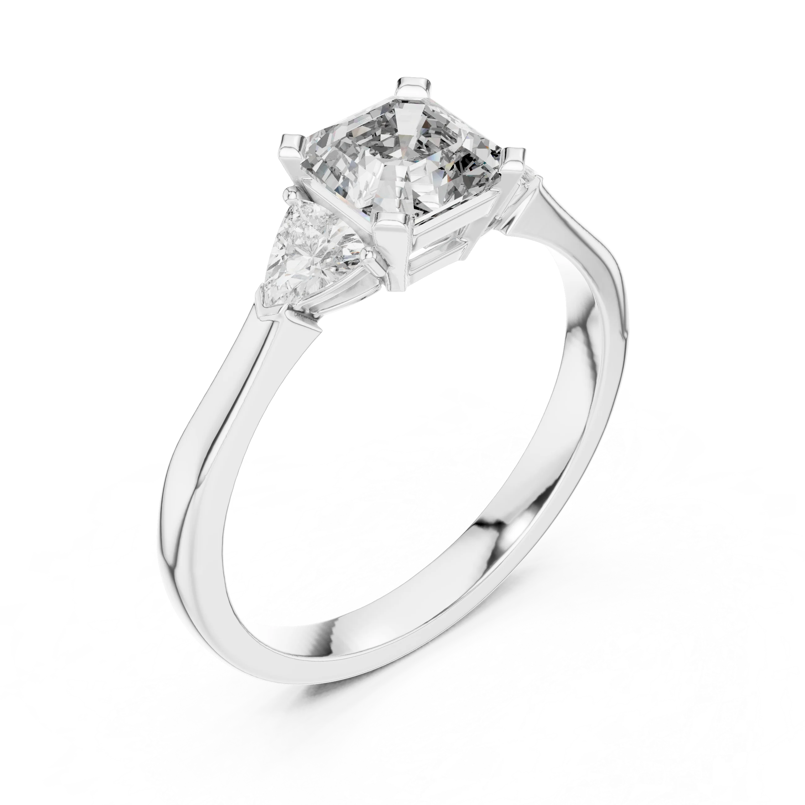 Three Stone Emerald Square Diamond Ring