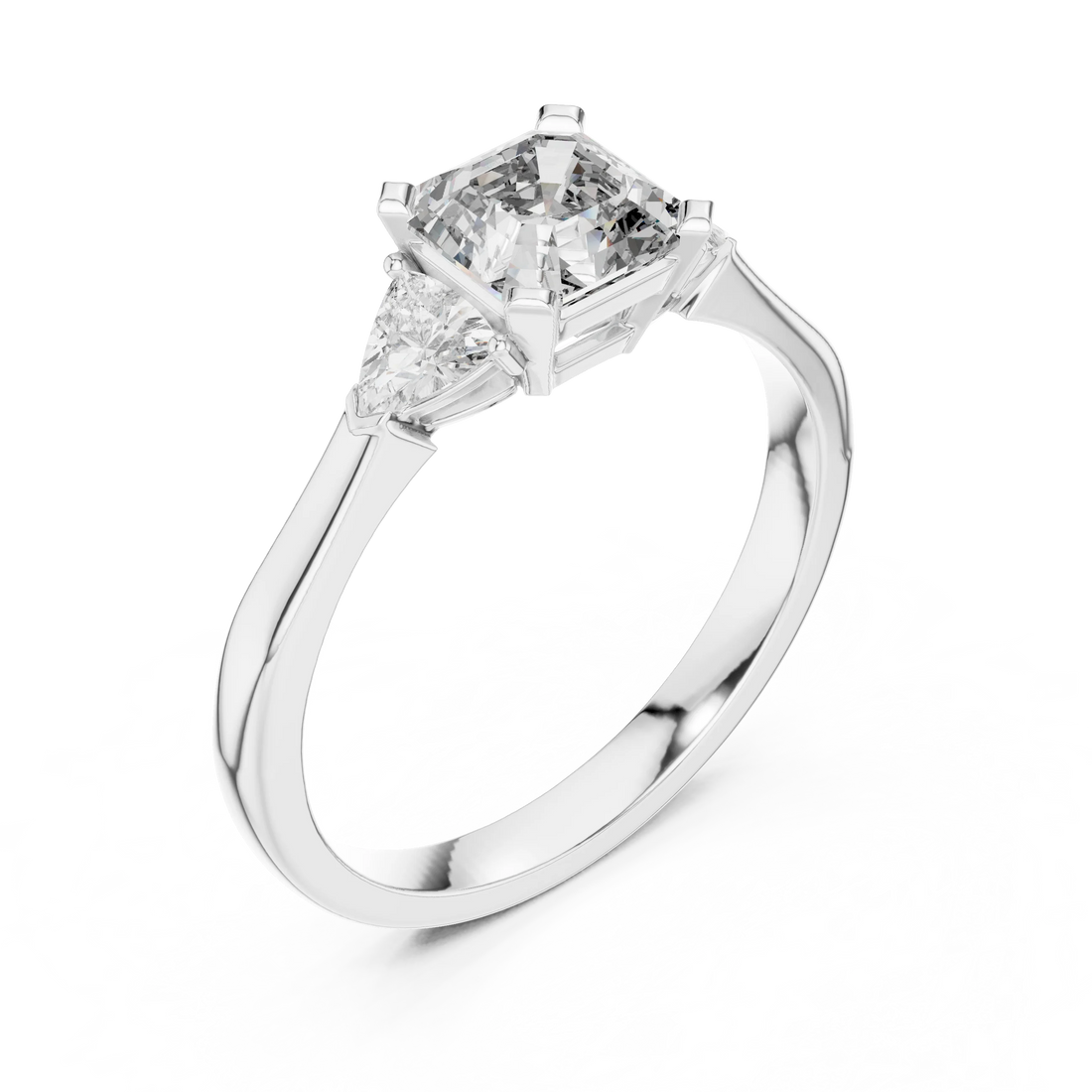 Three Stone Emerald Square Diamond Ring