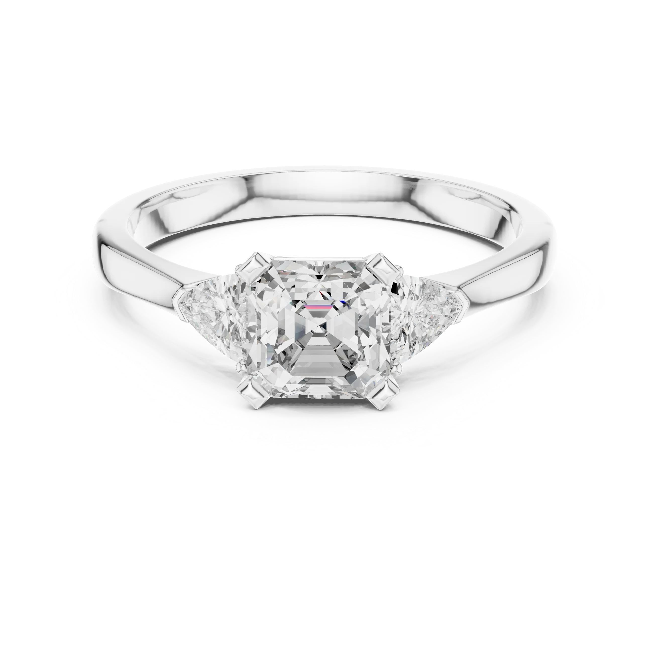 Three Stone Emerald Square Diamond Ring