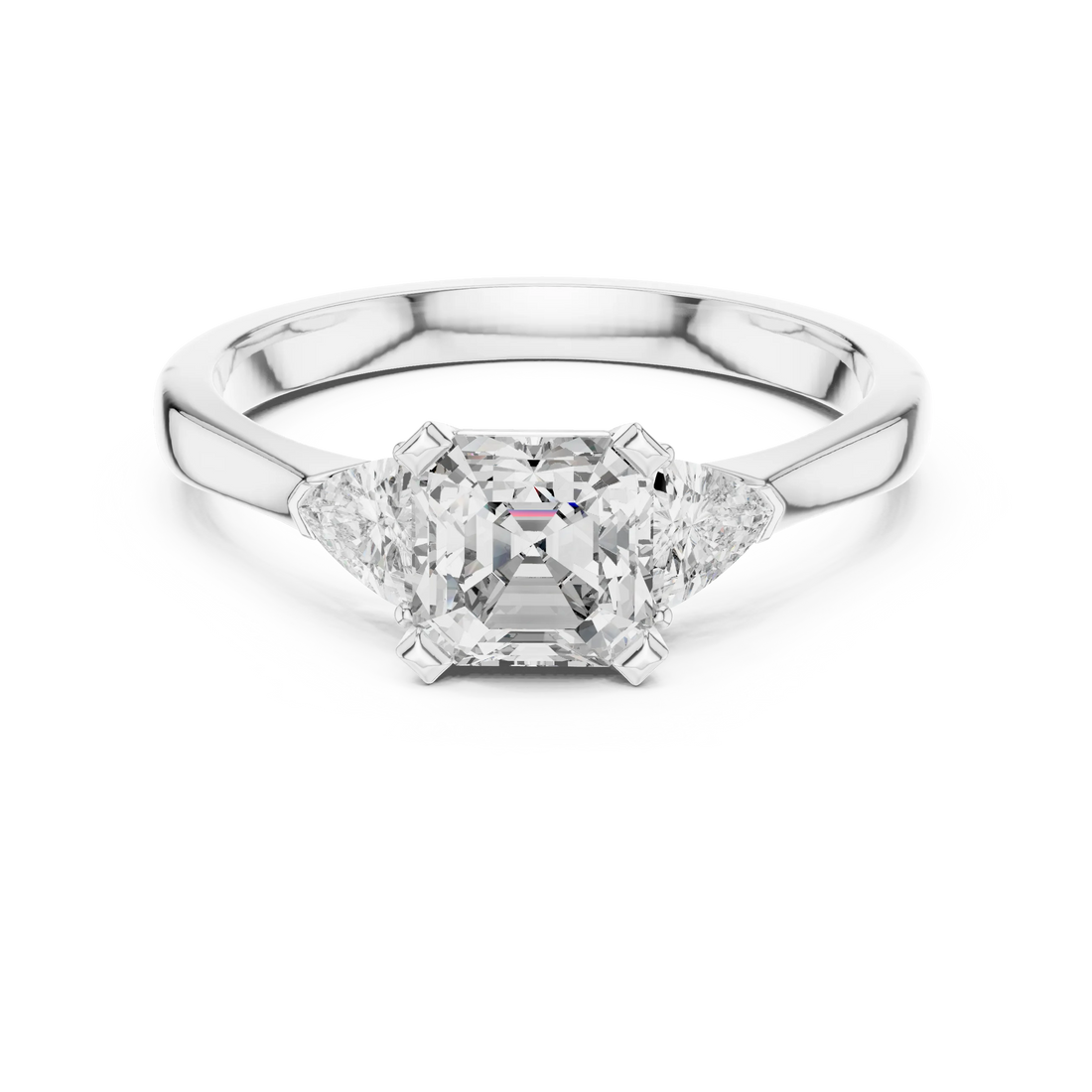 Three Stone Emerald Square Diamond Ring