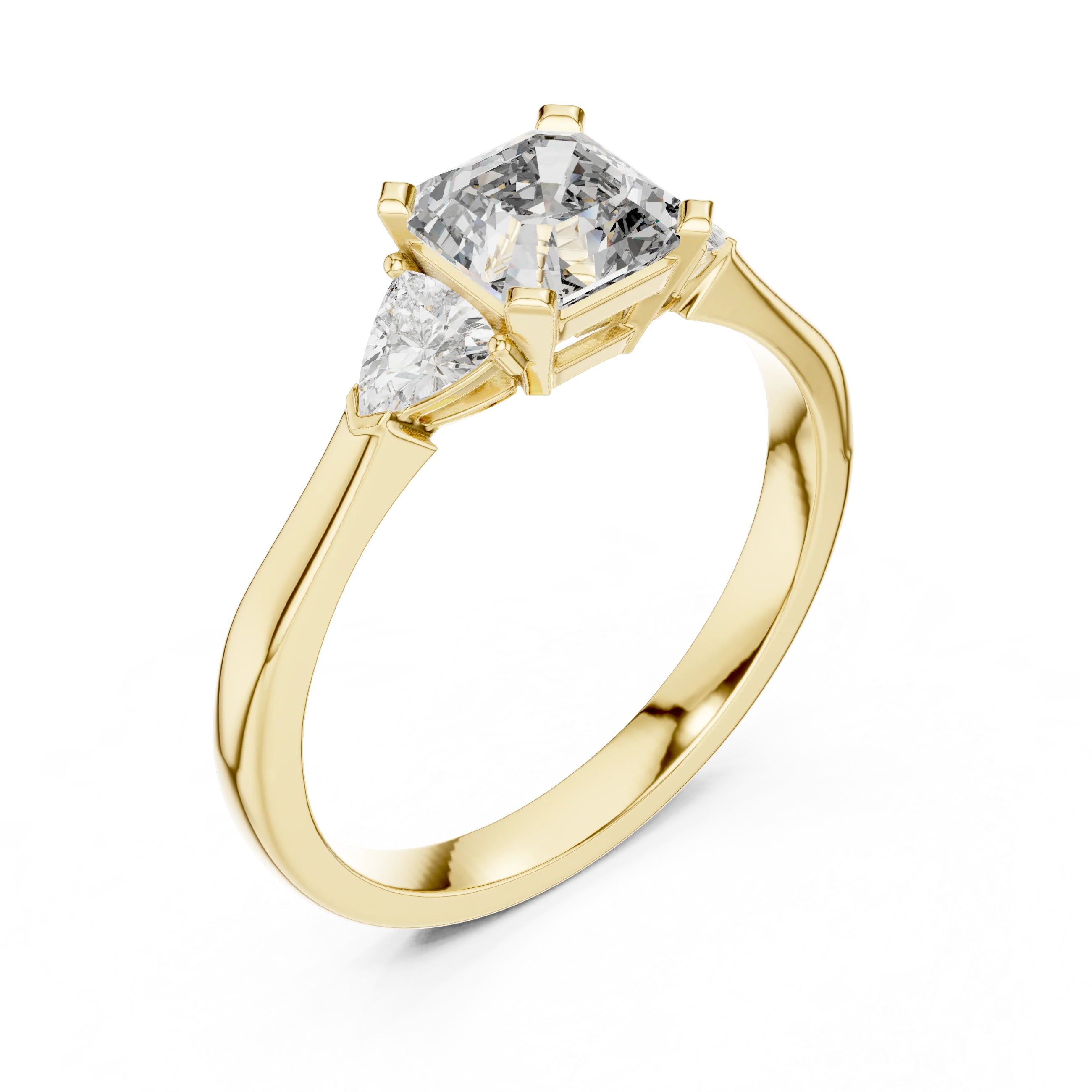Three Stone Emerald Square Diamond Ring
