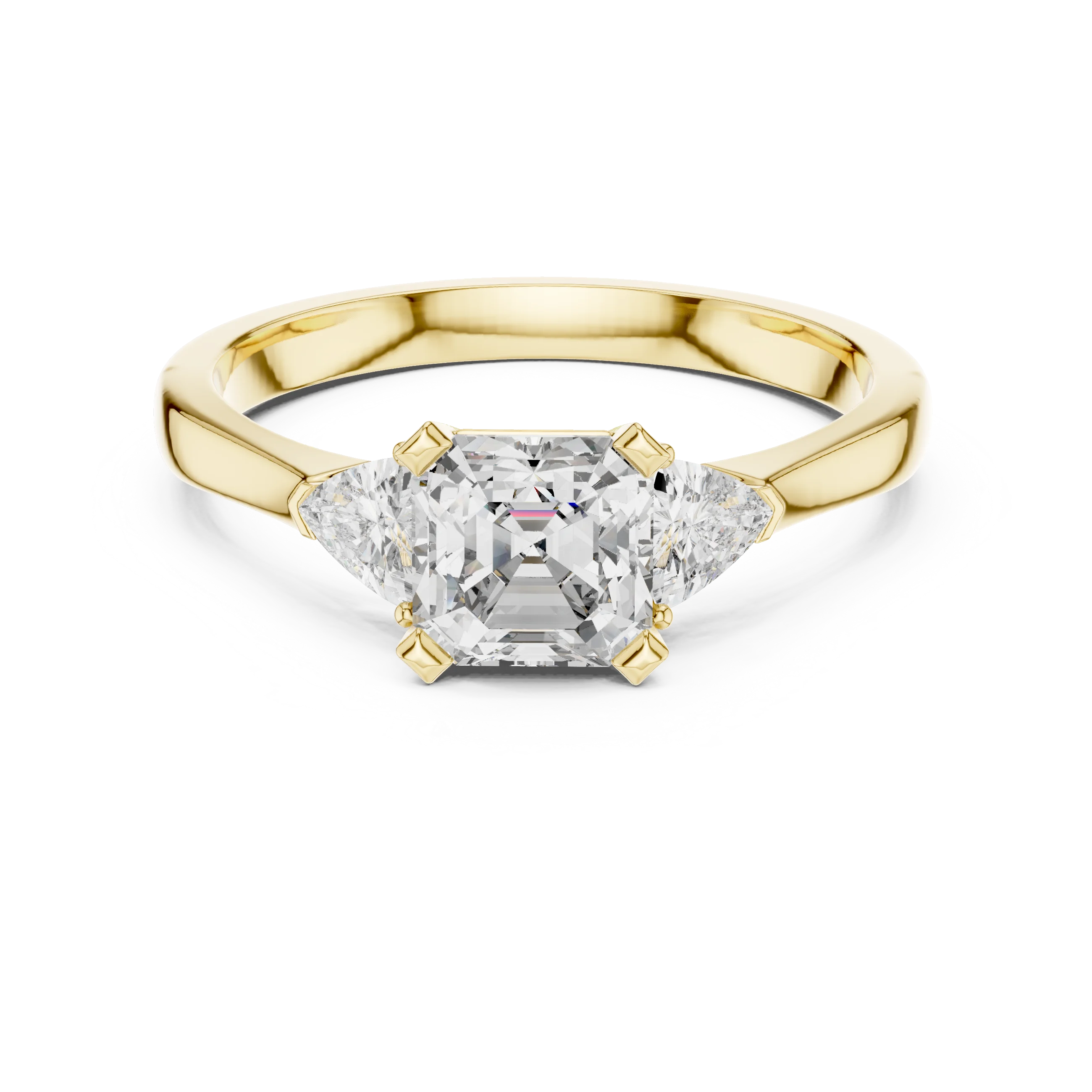 Three Stone Emerald Square Diamond Ring