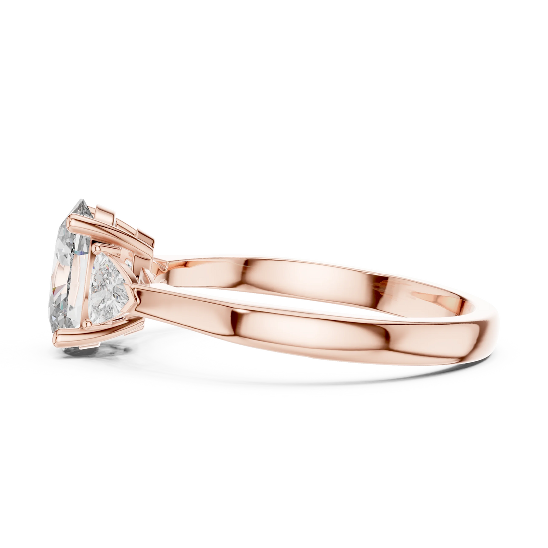 Trillion Side Stone Oval Diamond Engagement Ring