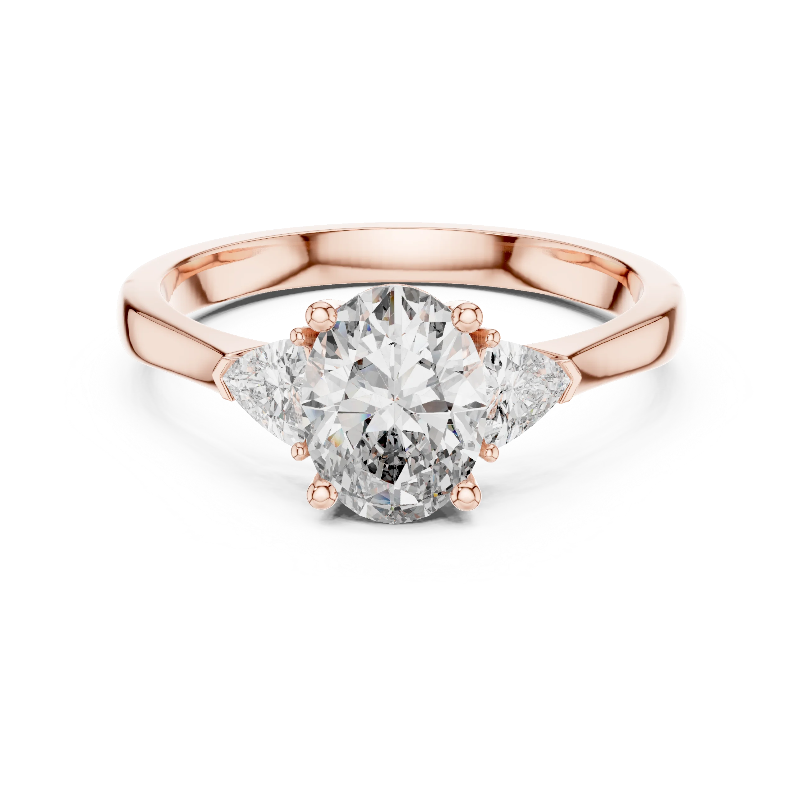 Trillion Side Stone Oval Diamond Engagement Ring