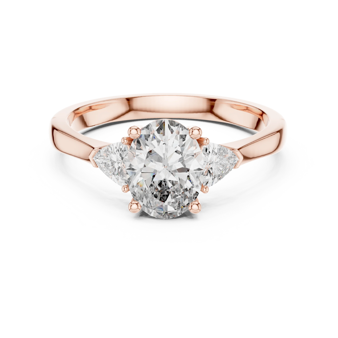 Trillion Side Stone Oval Diamond Engagement Ring