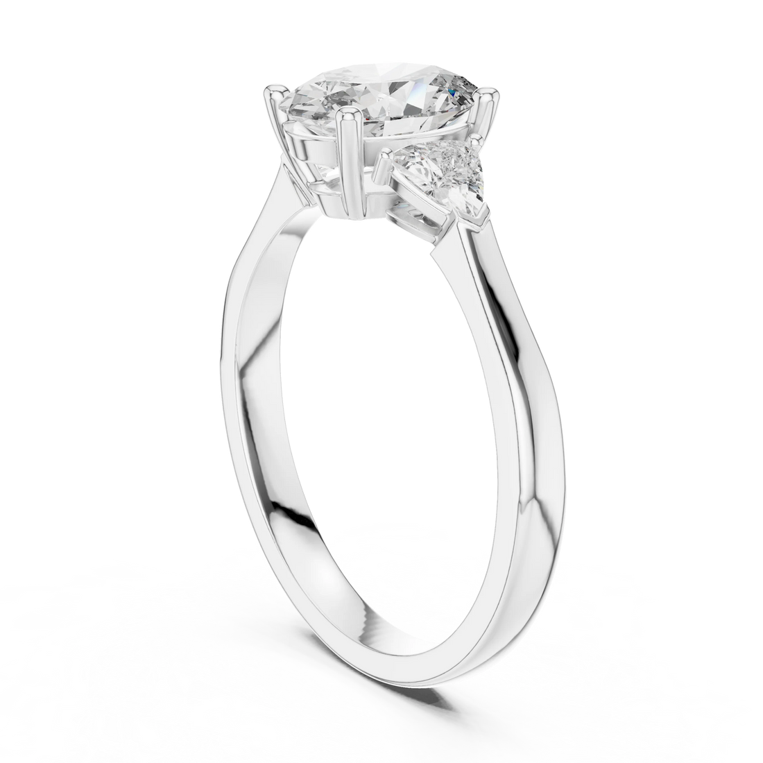 Trillion Side Stone Oval Diamond Engagement Ring