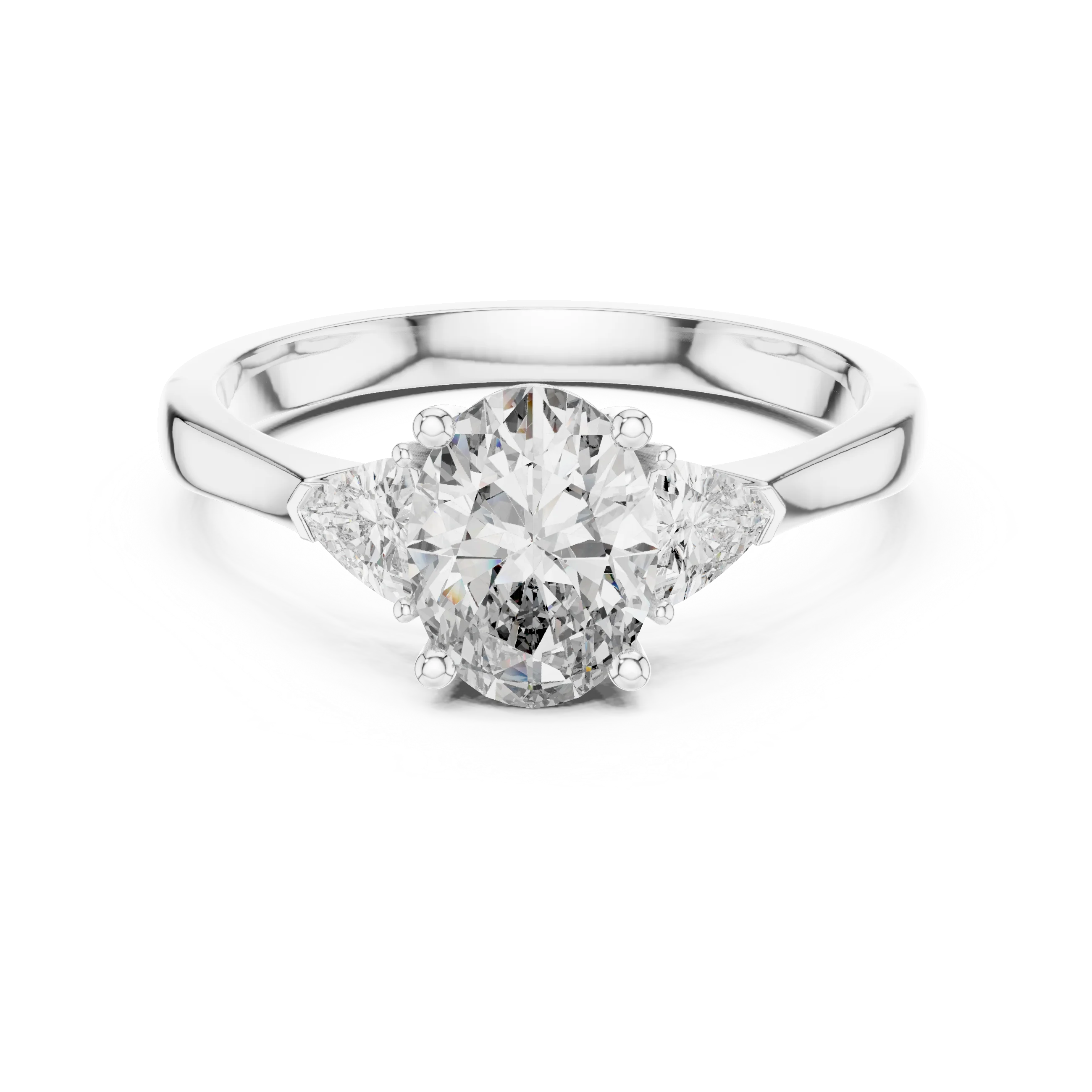 Trillion Side Stone Oval Diamond Engagement Ring