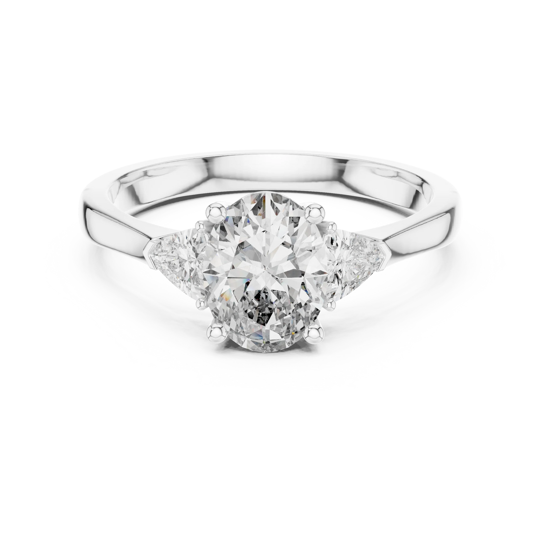 Trillion Side Stone Oval Diamond Engagement Ring