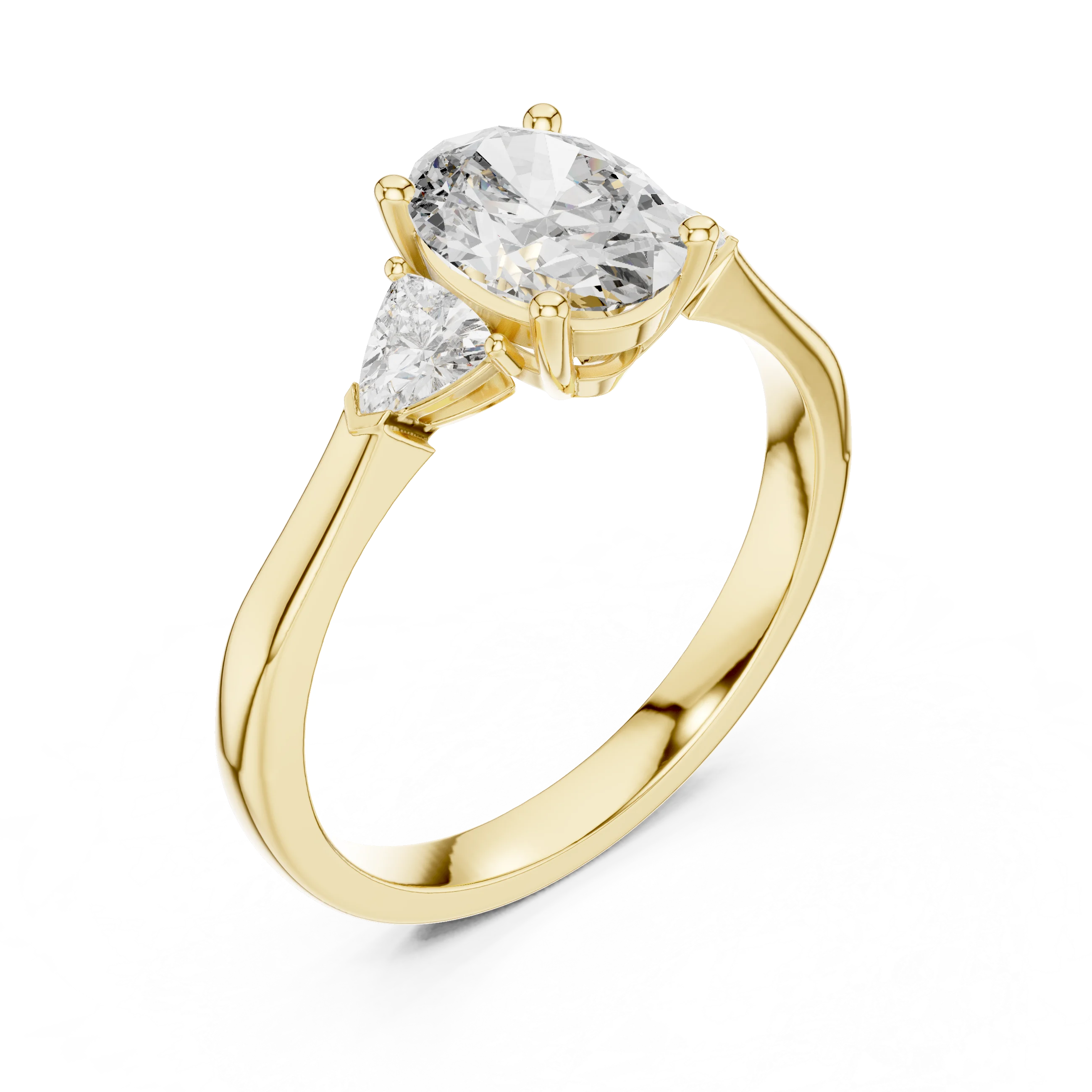 Trillion Side Stone Oval Diamond Engagement Ring