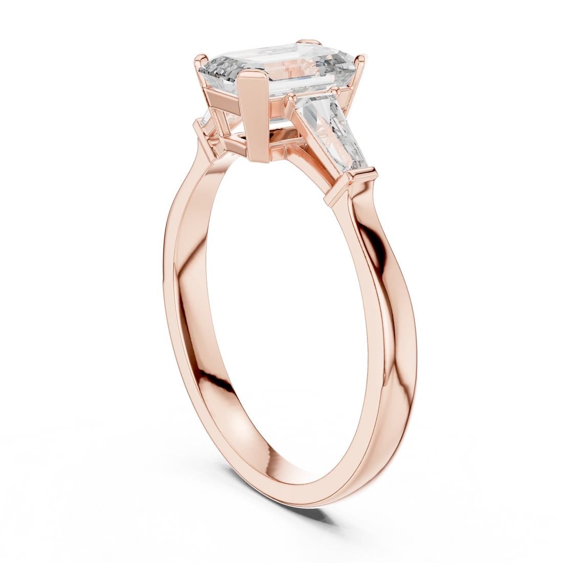 Baguette Side Diamond Emerald Engagement Ring
