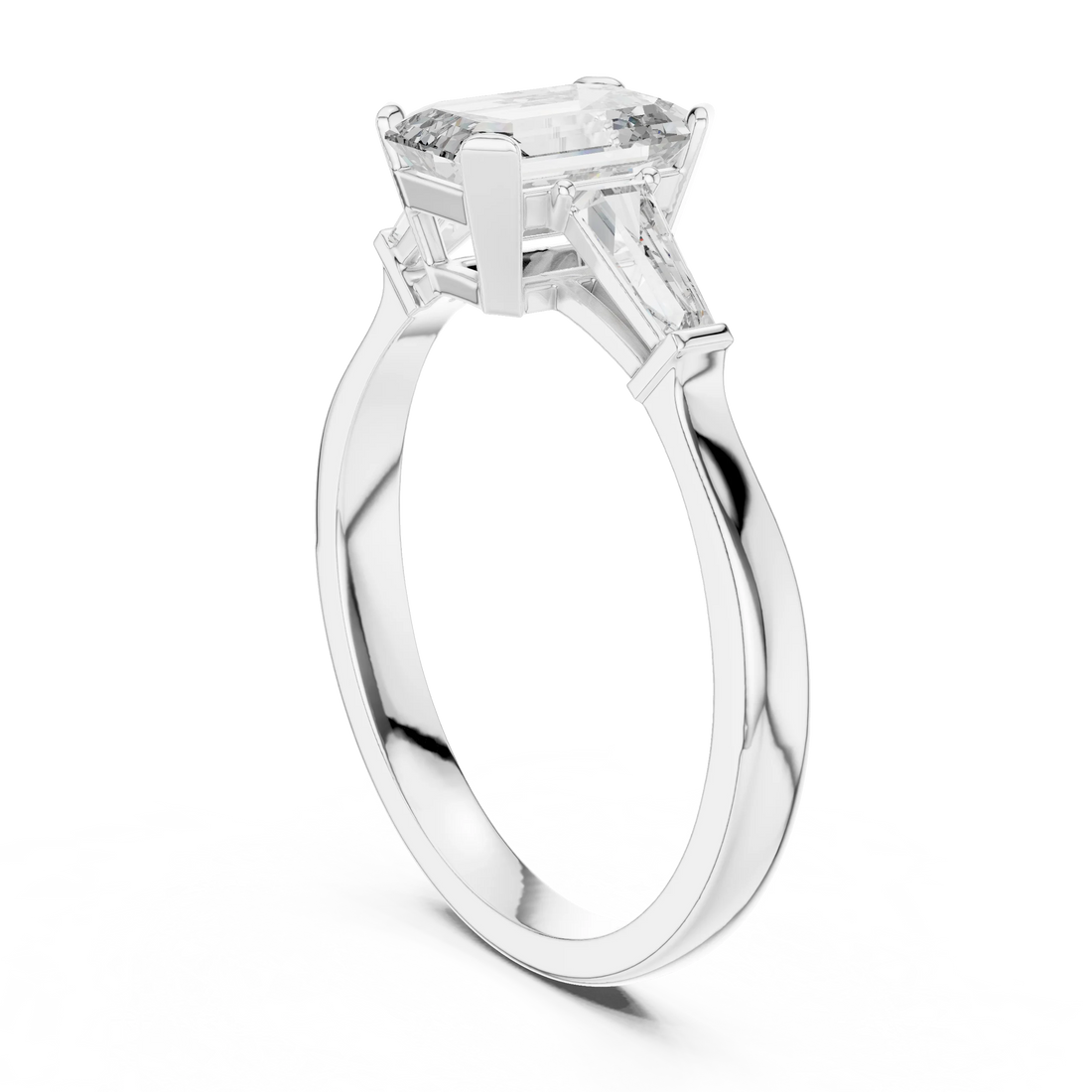Baguette Side Diamond Emerald Engagement Ring