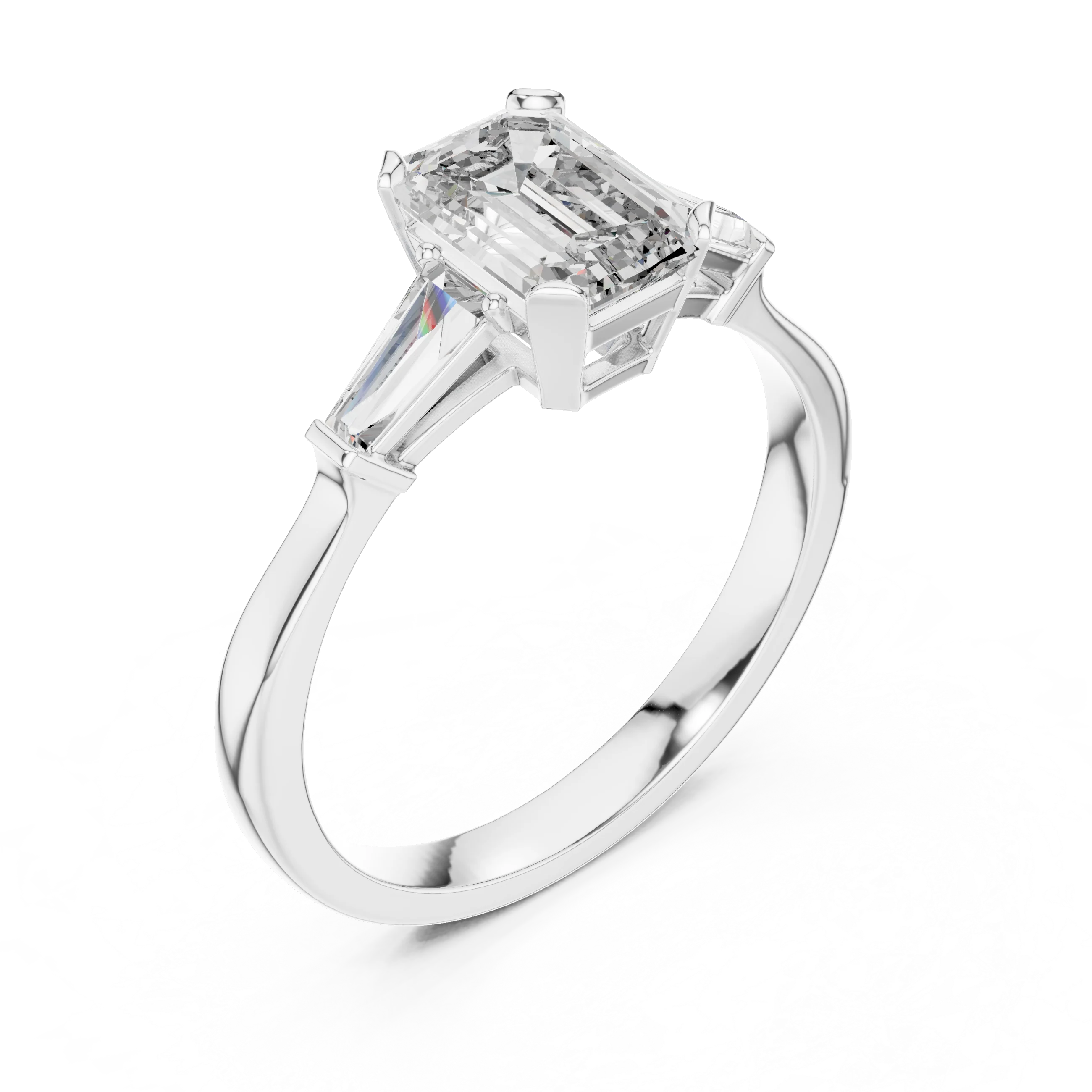Baguette Side Diamond Emerald Engagement Ring