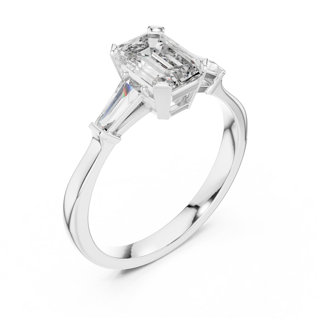 Baguette Side Diamond Emerald Engagement Ring