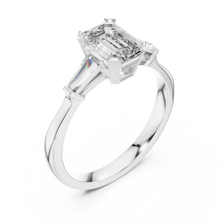 Baguette Side Diamond Emerald Engagement Ring