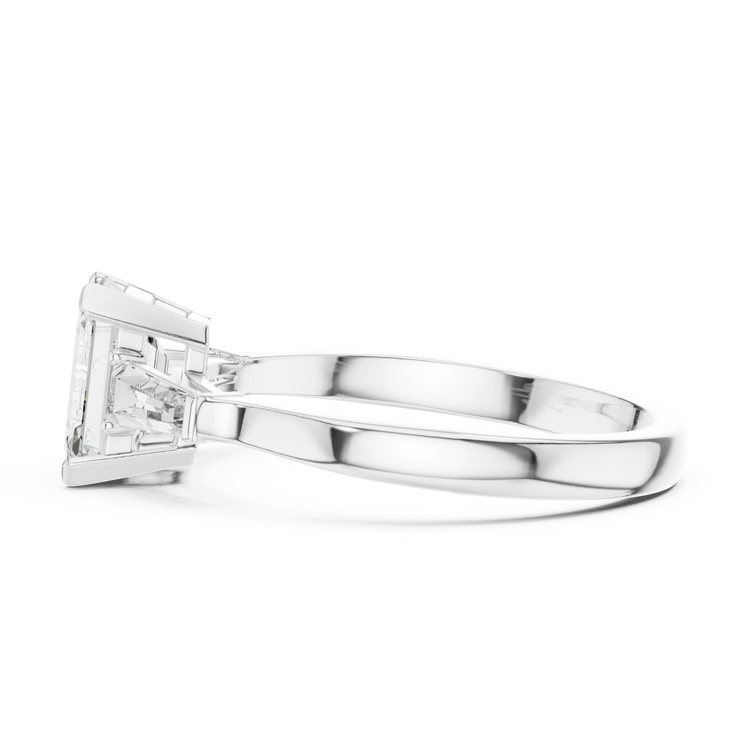 Baguette Side Diamond Emerald Engagement Ring