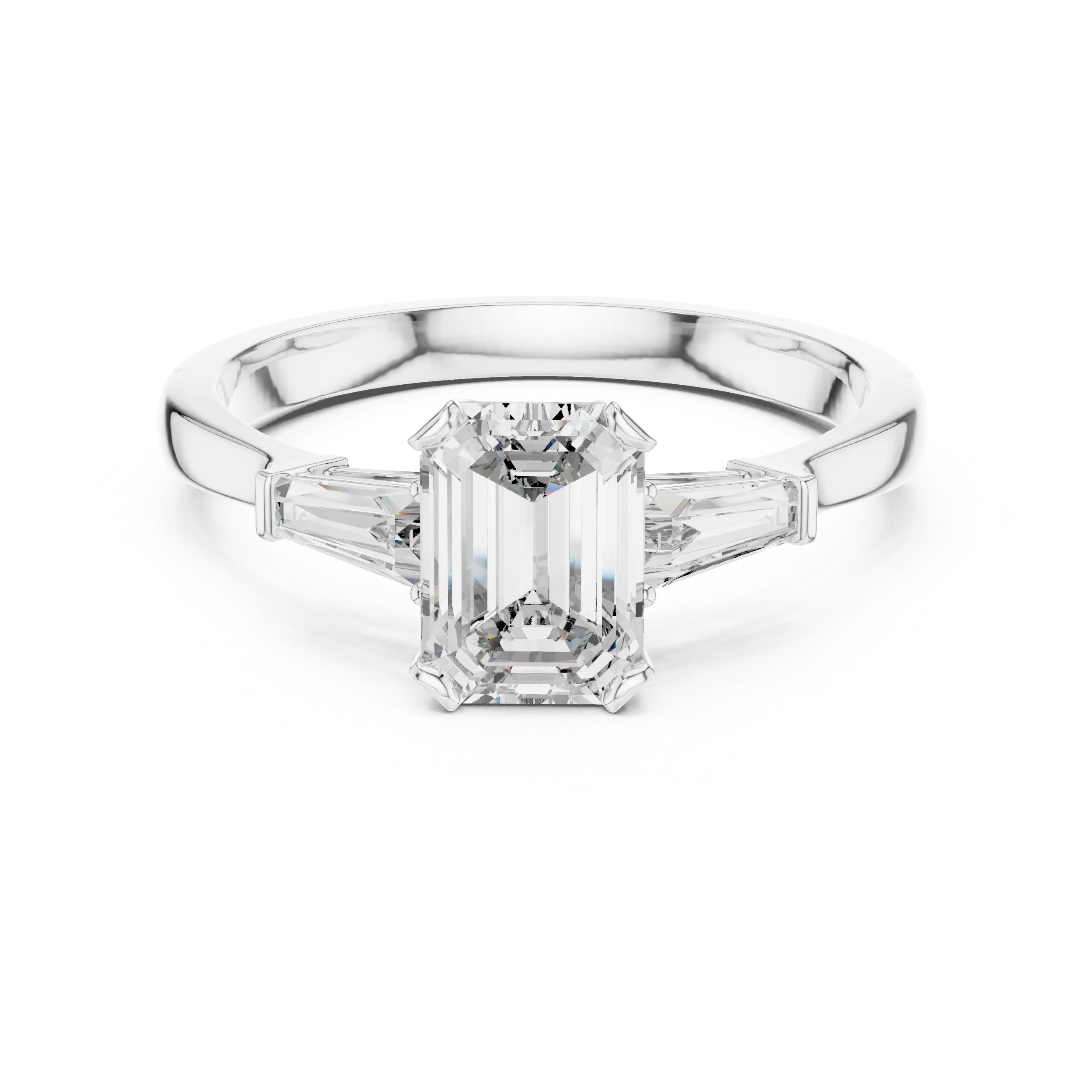 Baguette Side Diamond Emerald Engagement Ring
