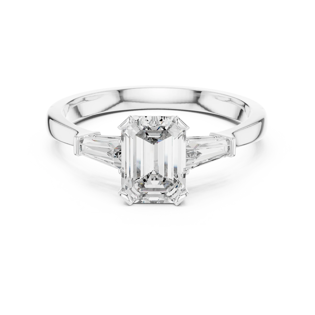 Baguette Side Diamond Emerald Engagement Ring