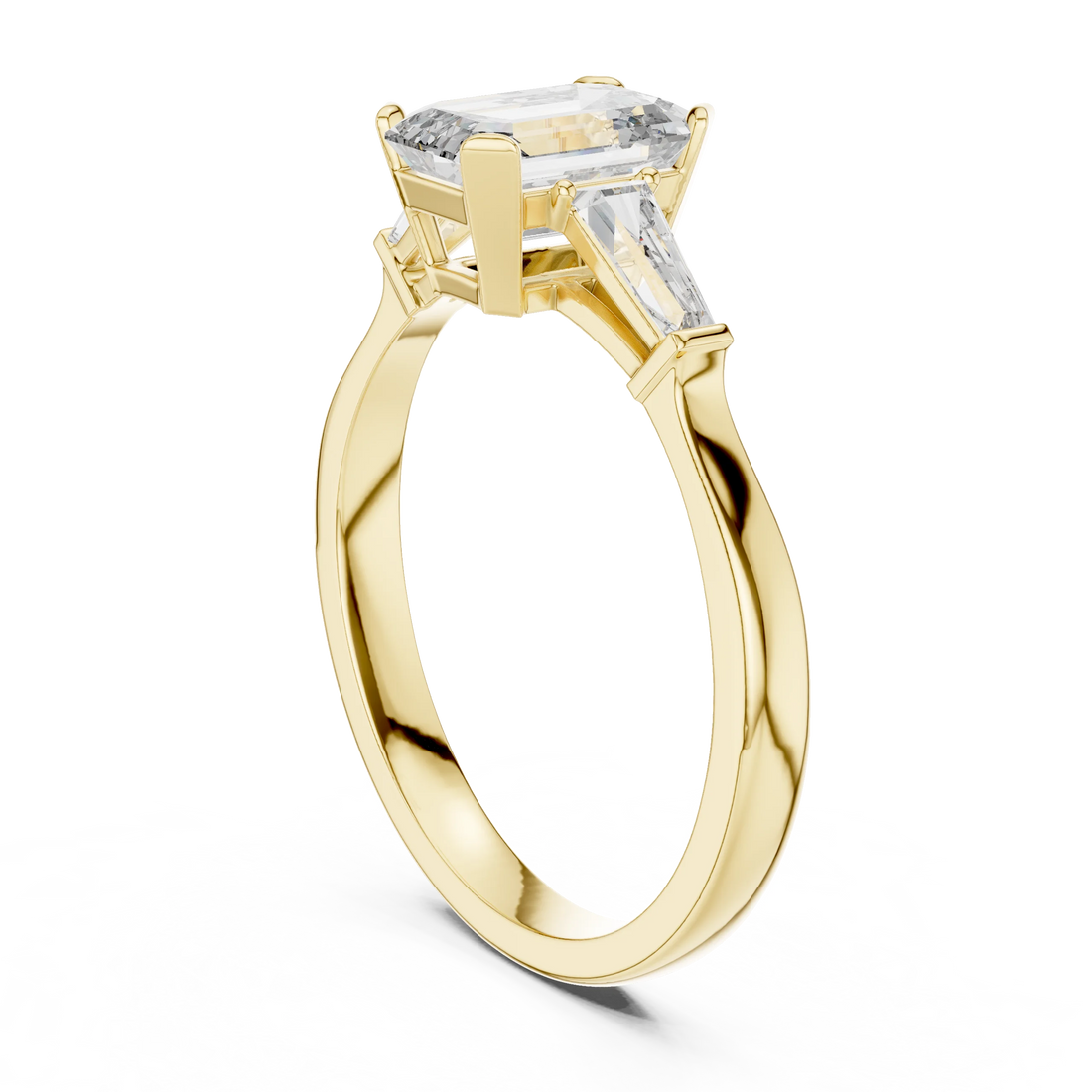 Baguette Side Diamond Emerald Engagement Ring