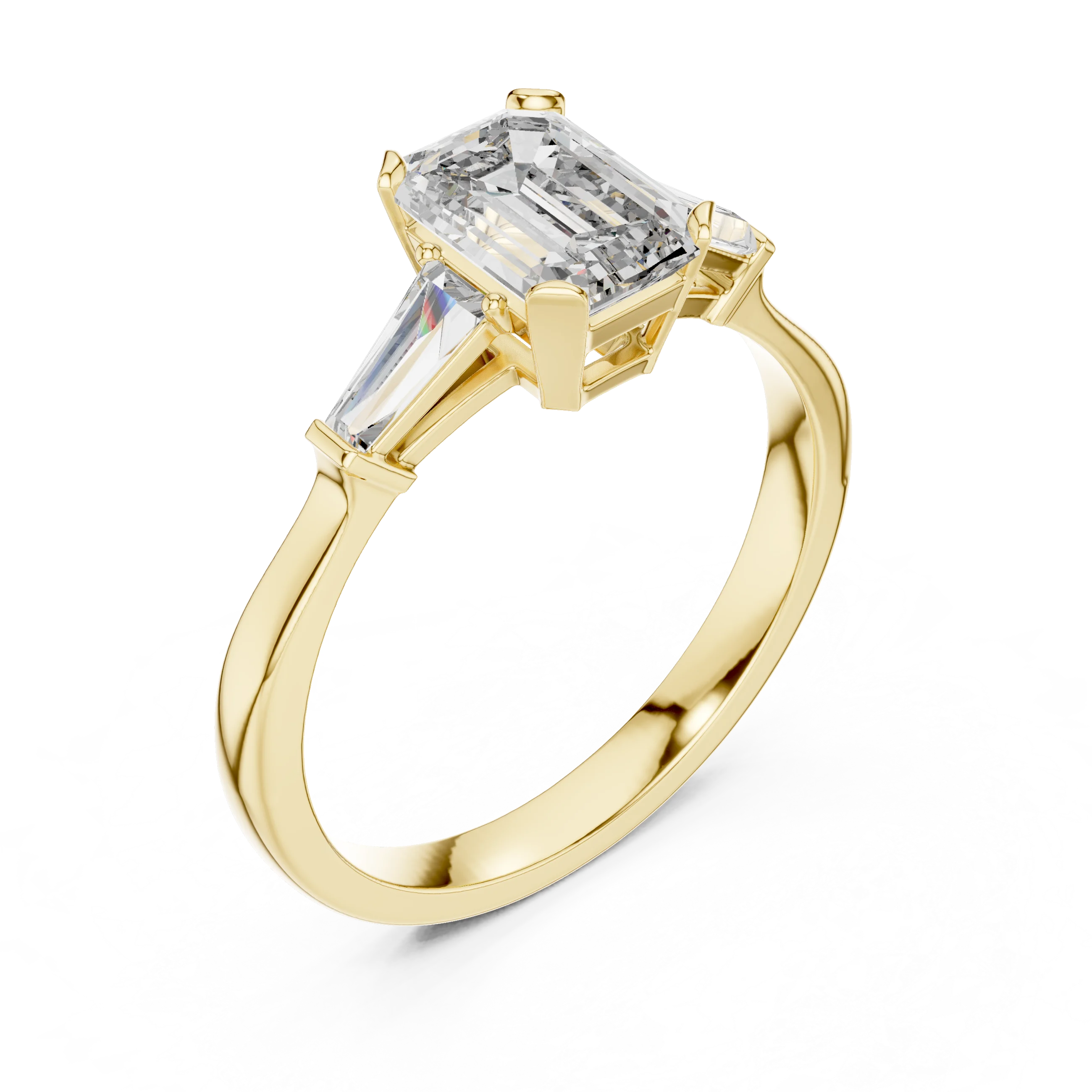 Baguette Side Diamond Emerald Engagement Ring