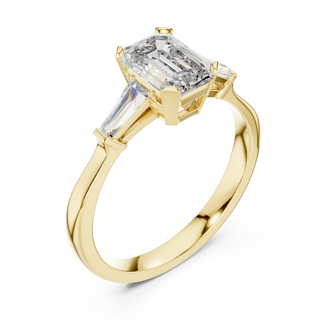 Baguette Side Diamond Emerald Engagement Ring