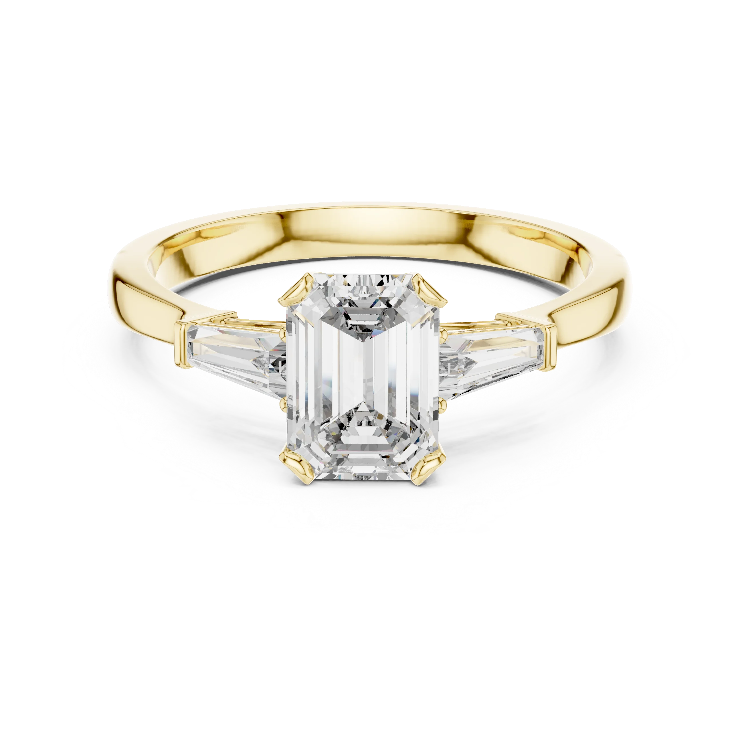 Baguette Side Diamond Emerald Engagement Ring