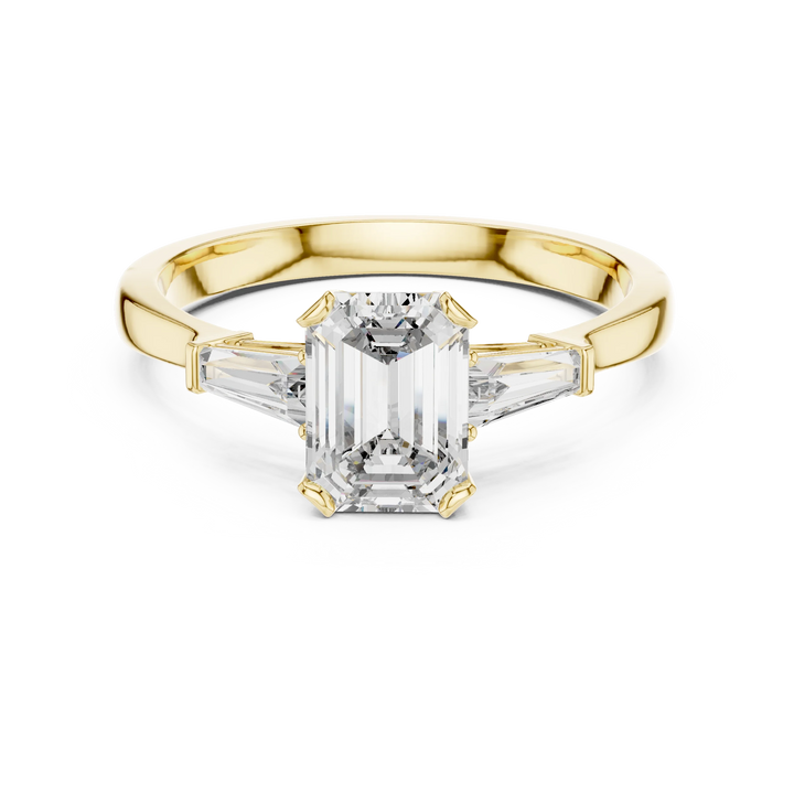 Baguette Side Diamond Emerald Engagement Ring