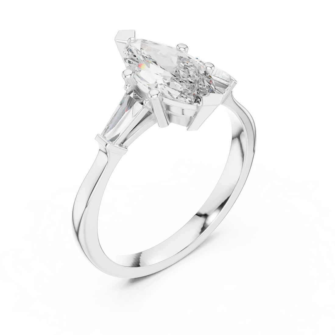 Marquise Diamond Three Stone Engagement Ring
