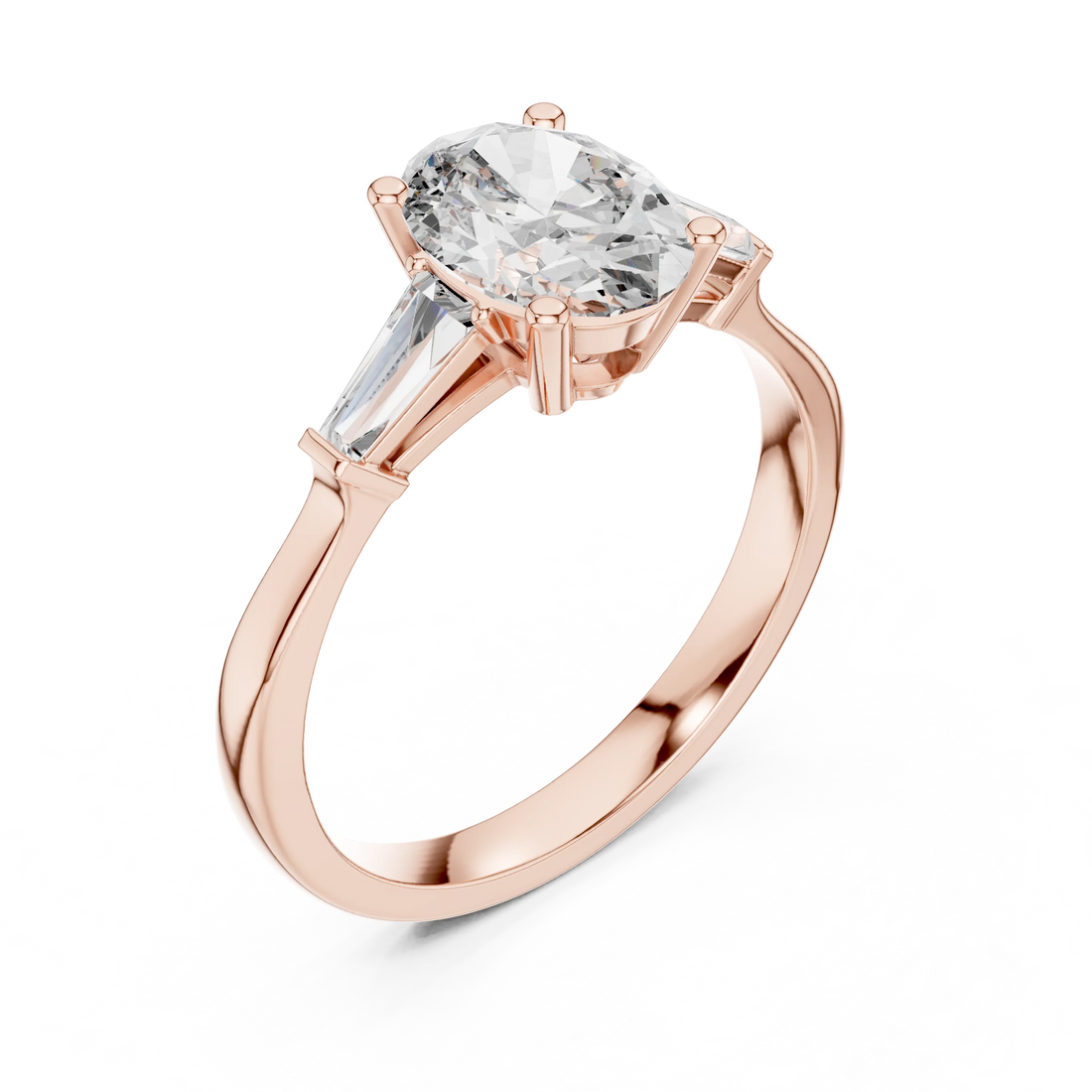 Baguette Side Diamond Oval Shape Engagement Ring