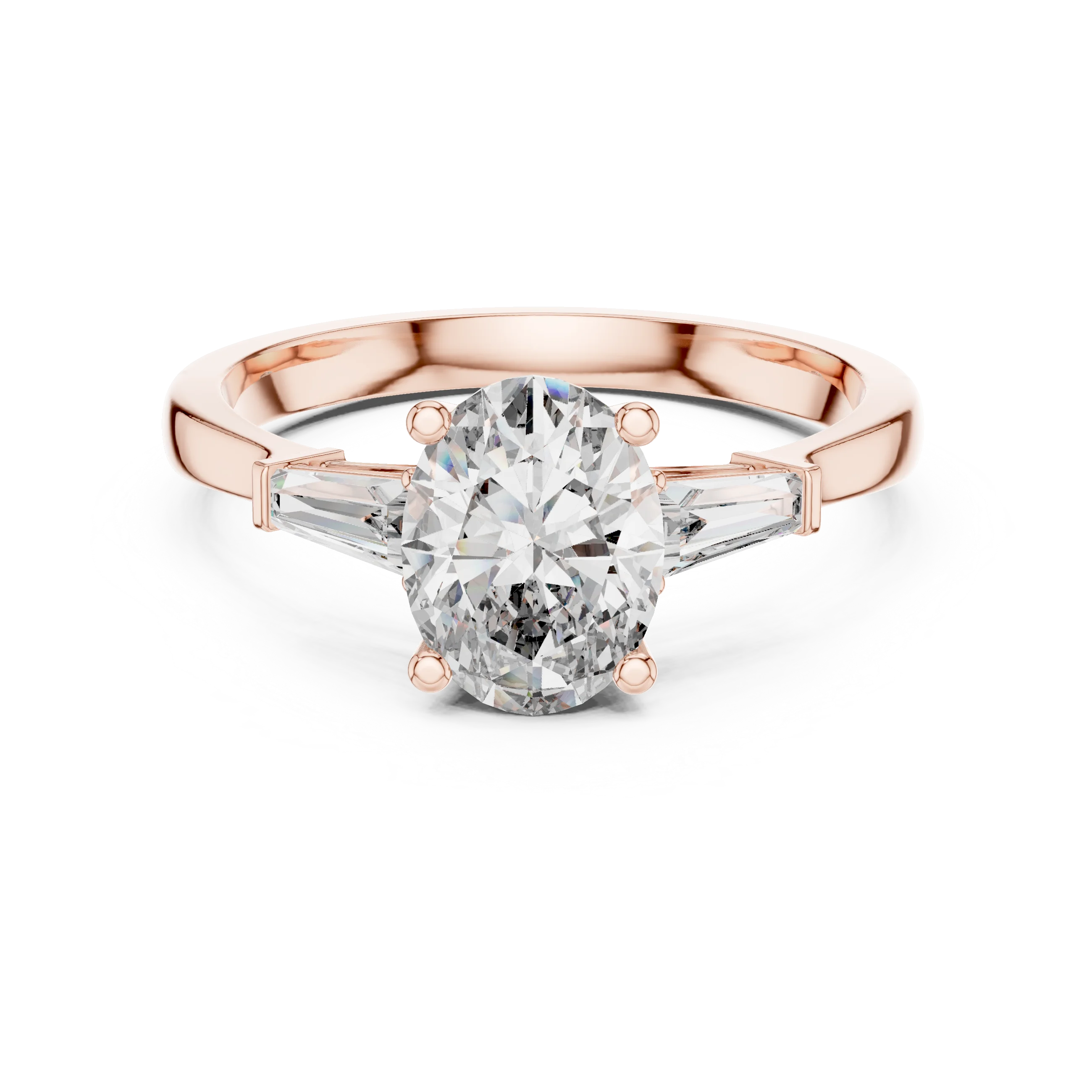 Baguette Side Diamond Oval Shape Engagement Ring