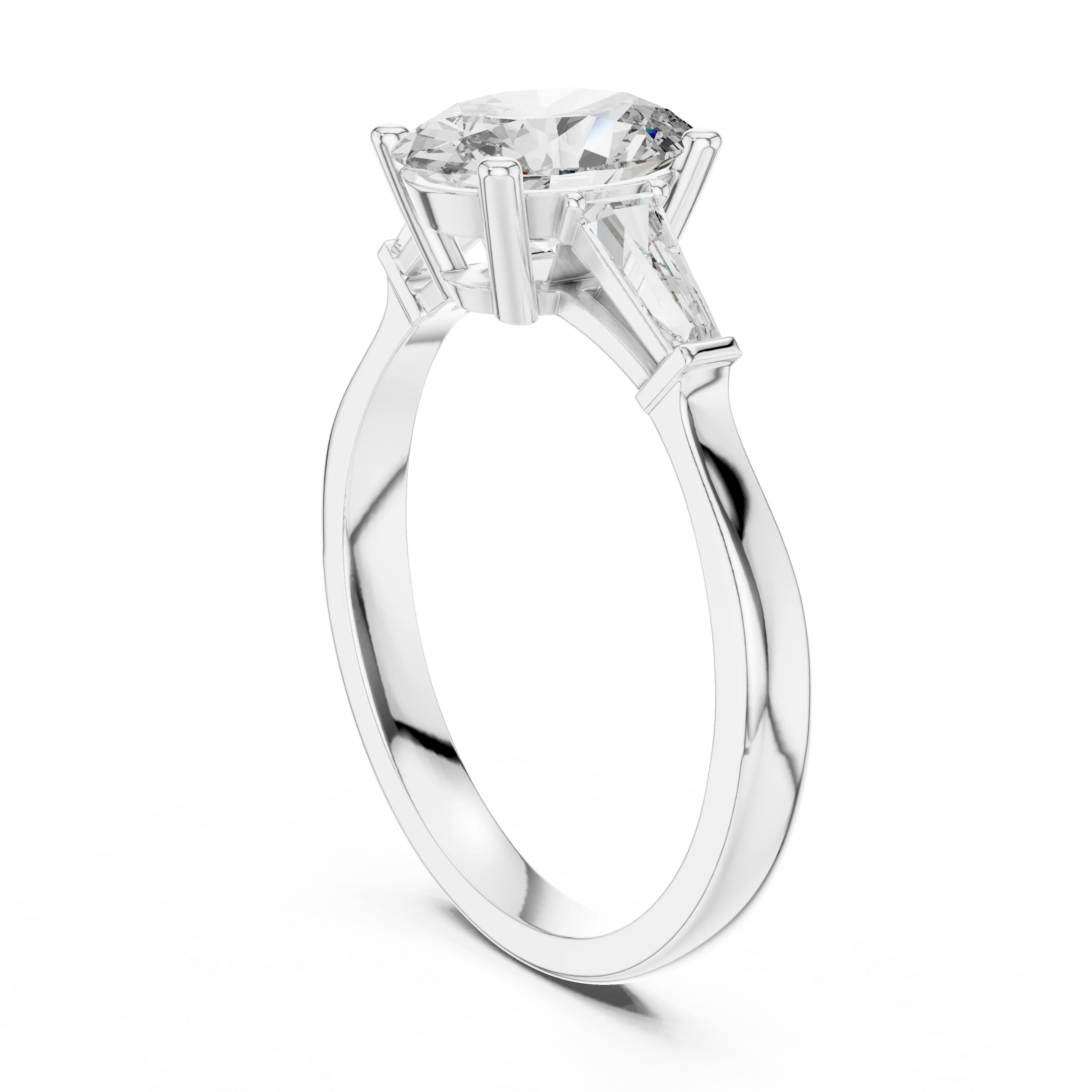 Baguette Side Diamond Oval Shape Engagement Ring