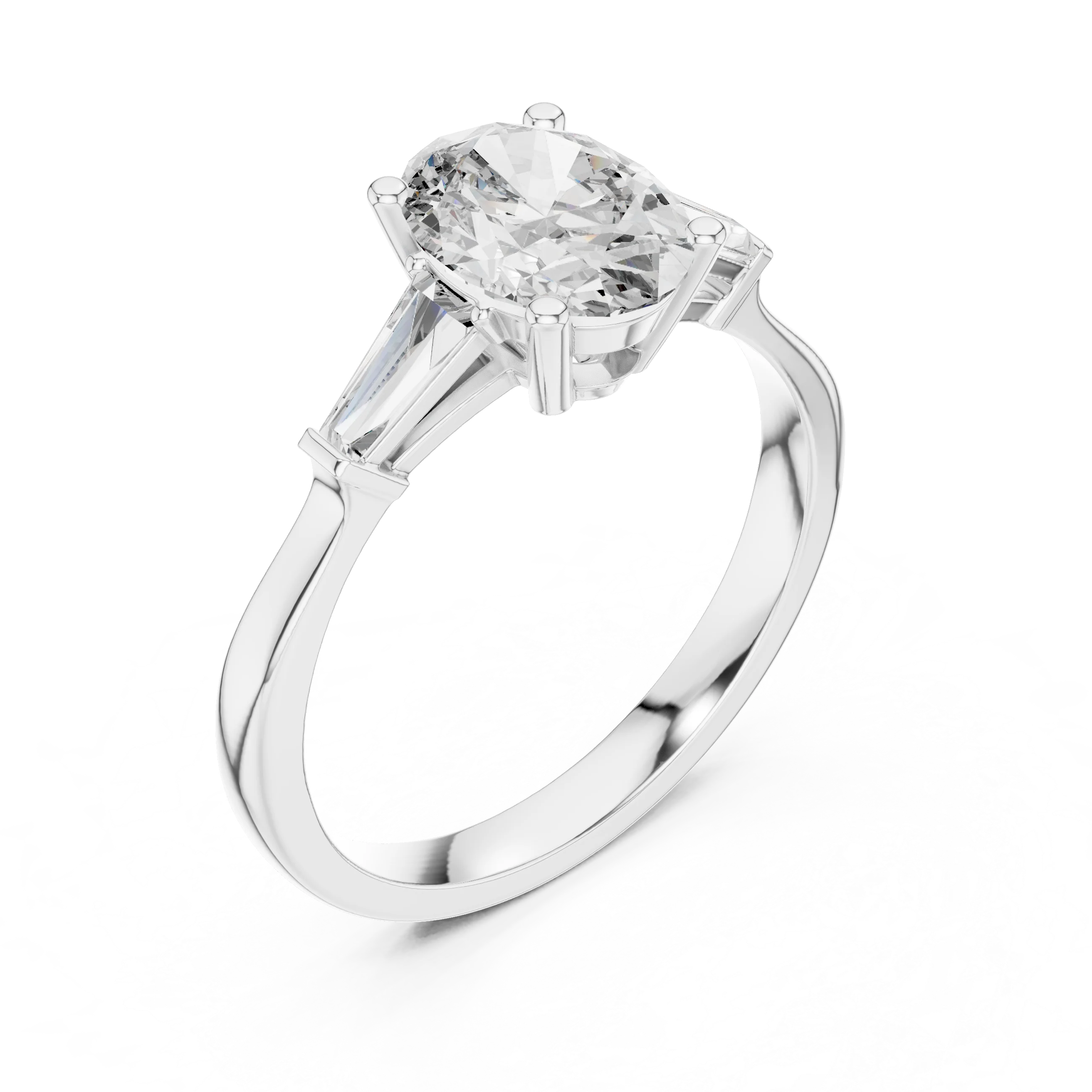 Baguette Side Diamond Oval Shape Engagement Ring
