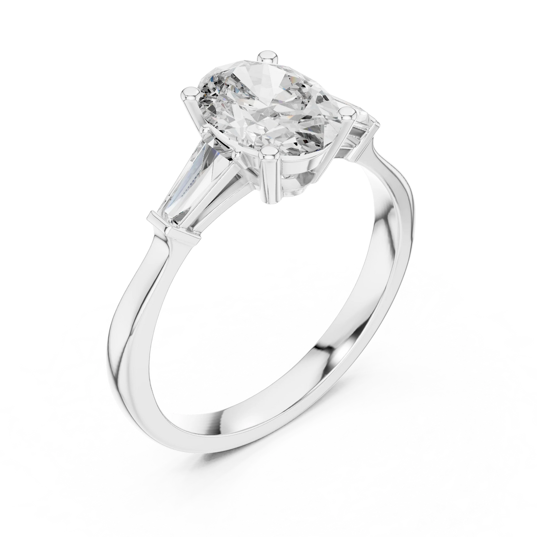 Baguette Side Diamond Oval Shape Engagement Ring