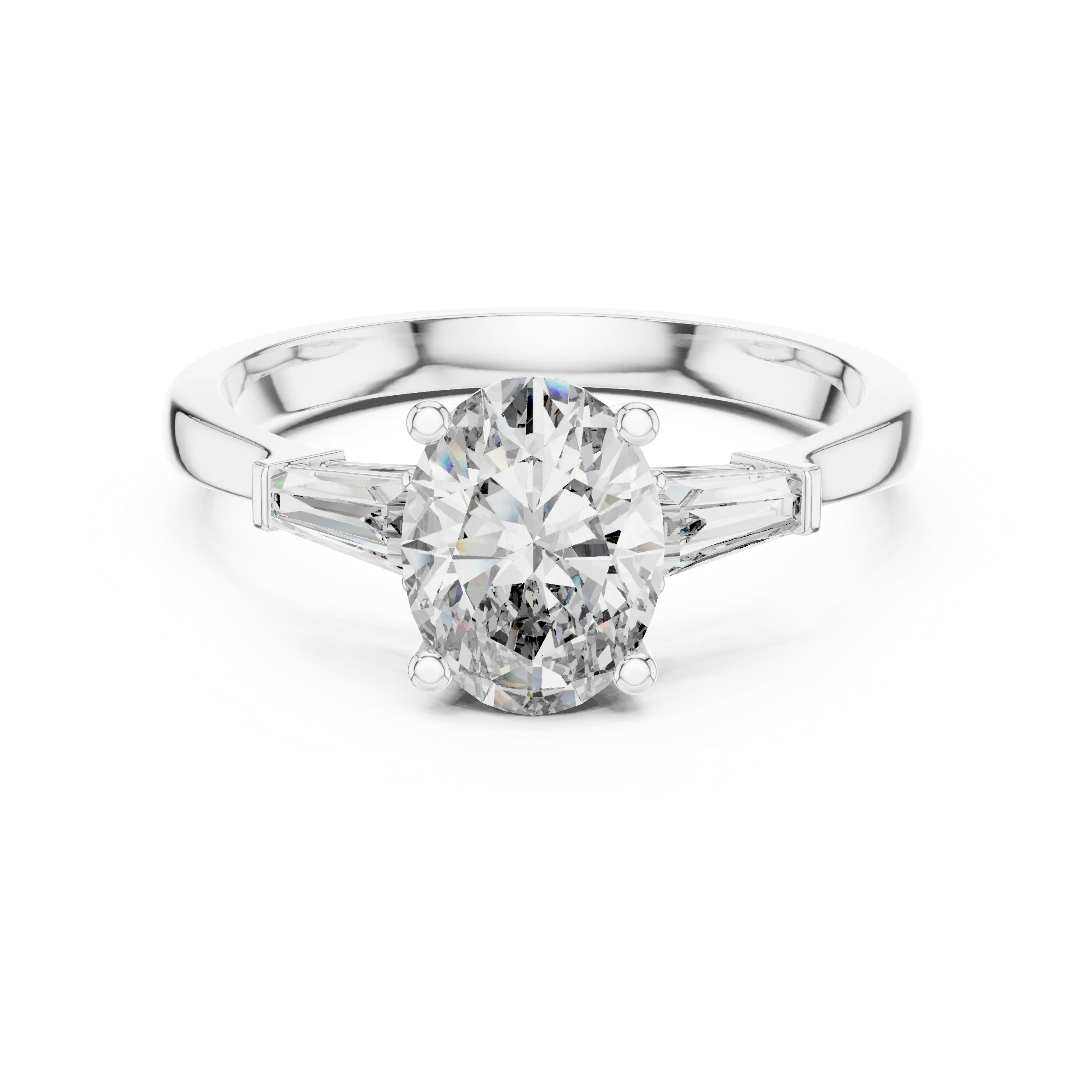 Baguette Side Diamond Oval Shape Engagement Ring