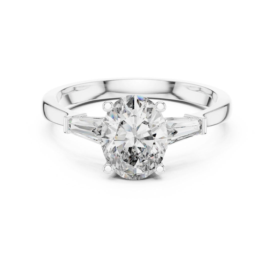 Baguette Side Diamond Oval Shape Engagement Ring