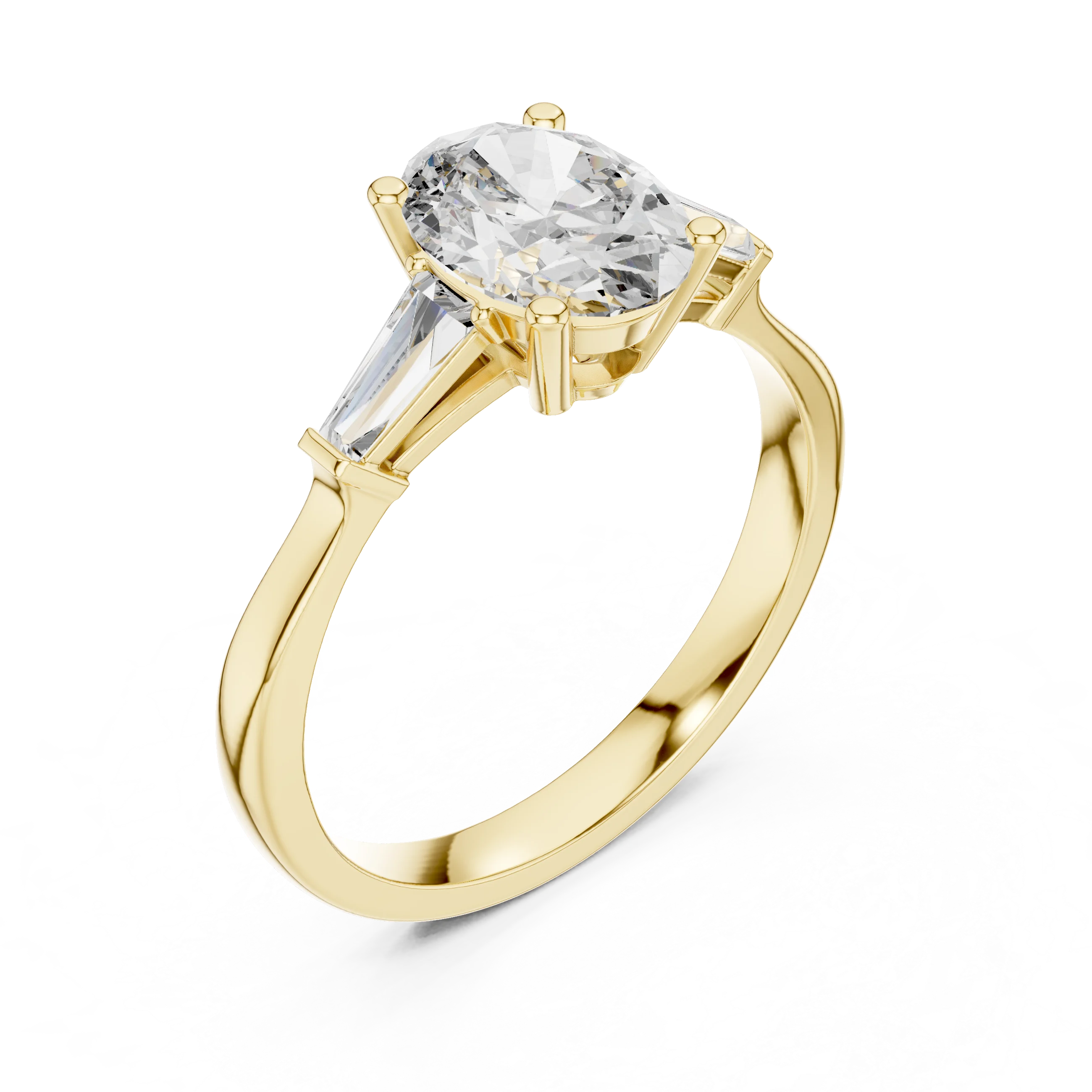 Baguette Side Diamond Oval Shape Engagement Ring