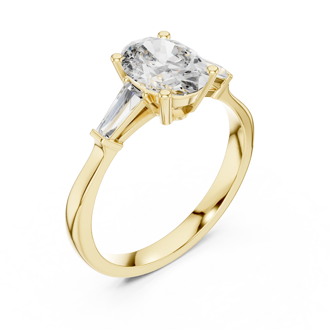 Baguette Side Diamond Oval Shape Engagement Ring