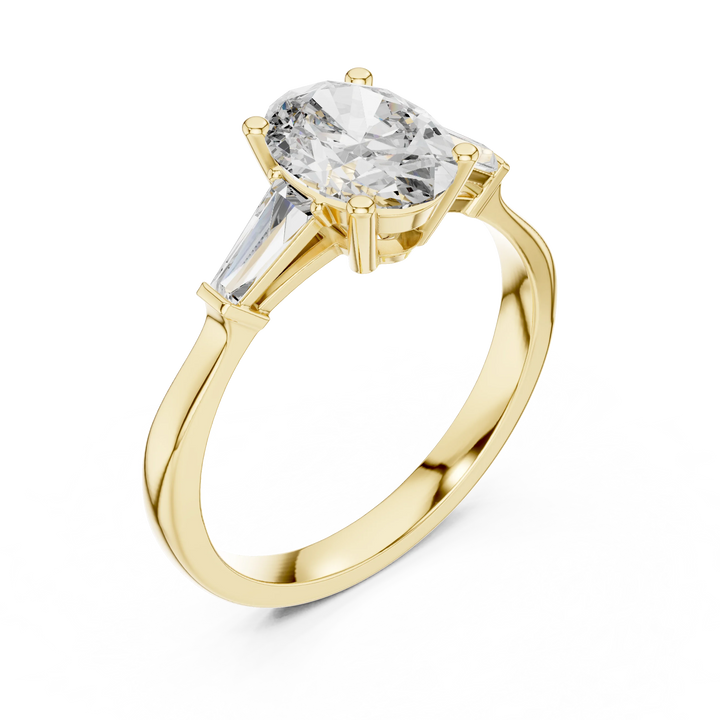 Baguette Side Diamond Oval Shape Engagement Ring