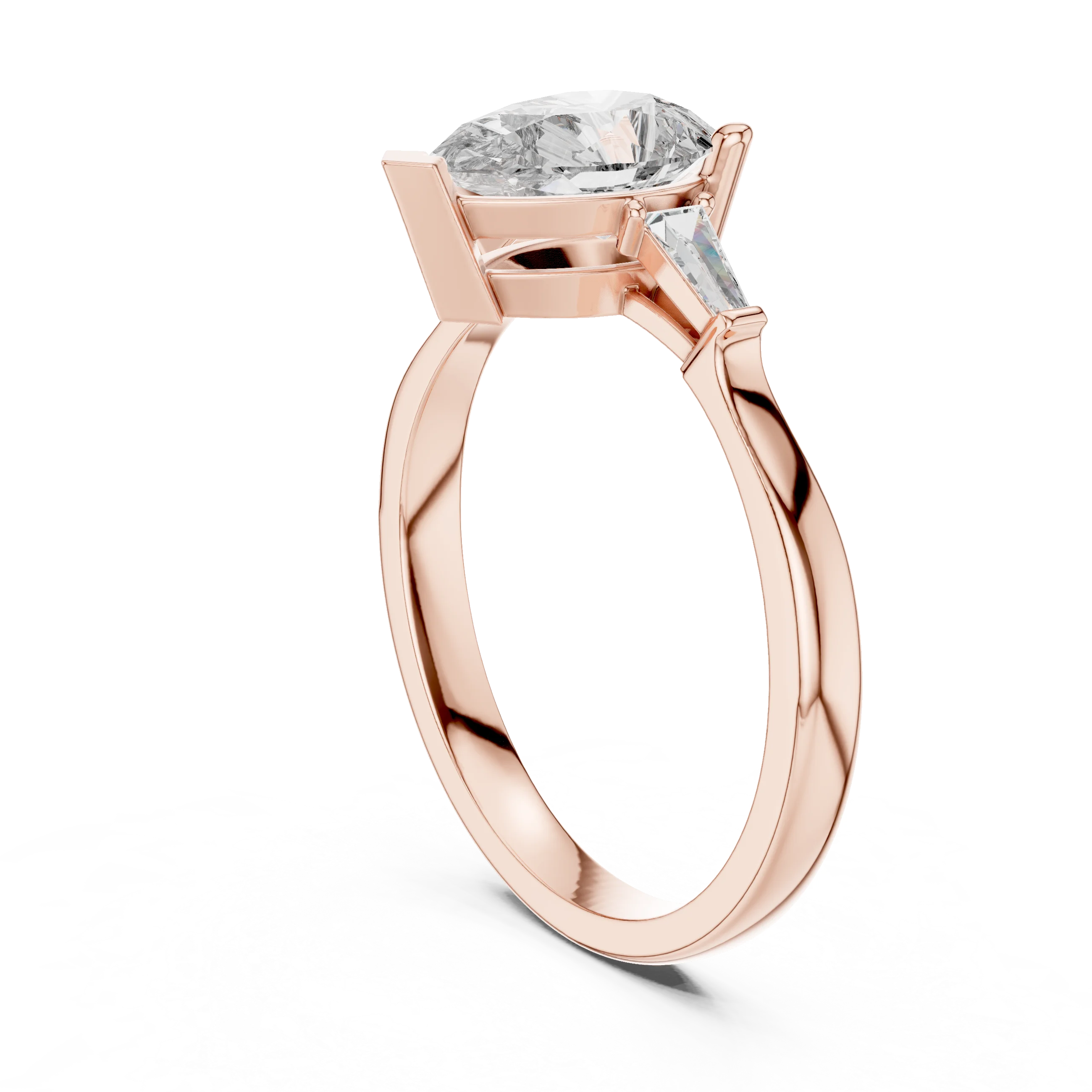 Baguette Side Diamond Pear Shape Engagement Ring