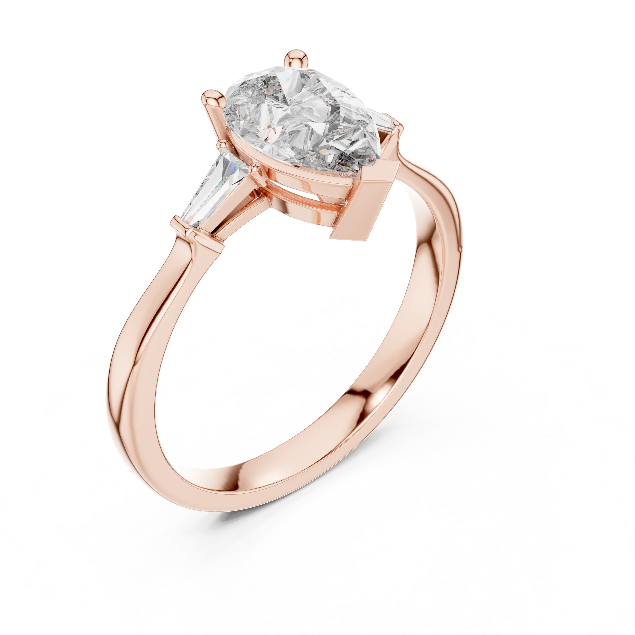 Baguette Side Diamond Pear Shape Engagement Ring
