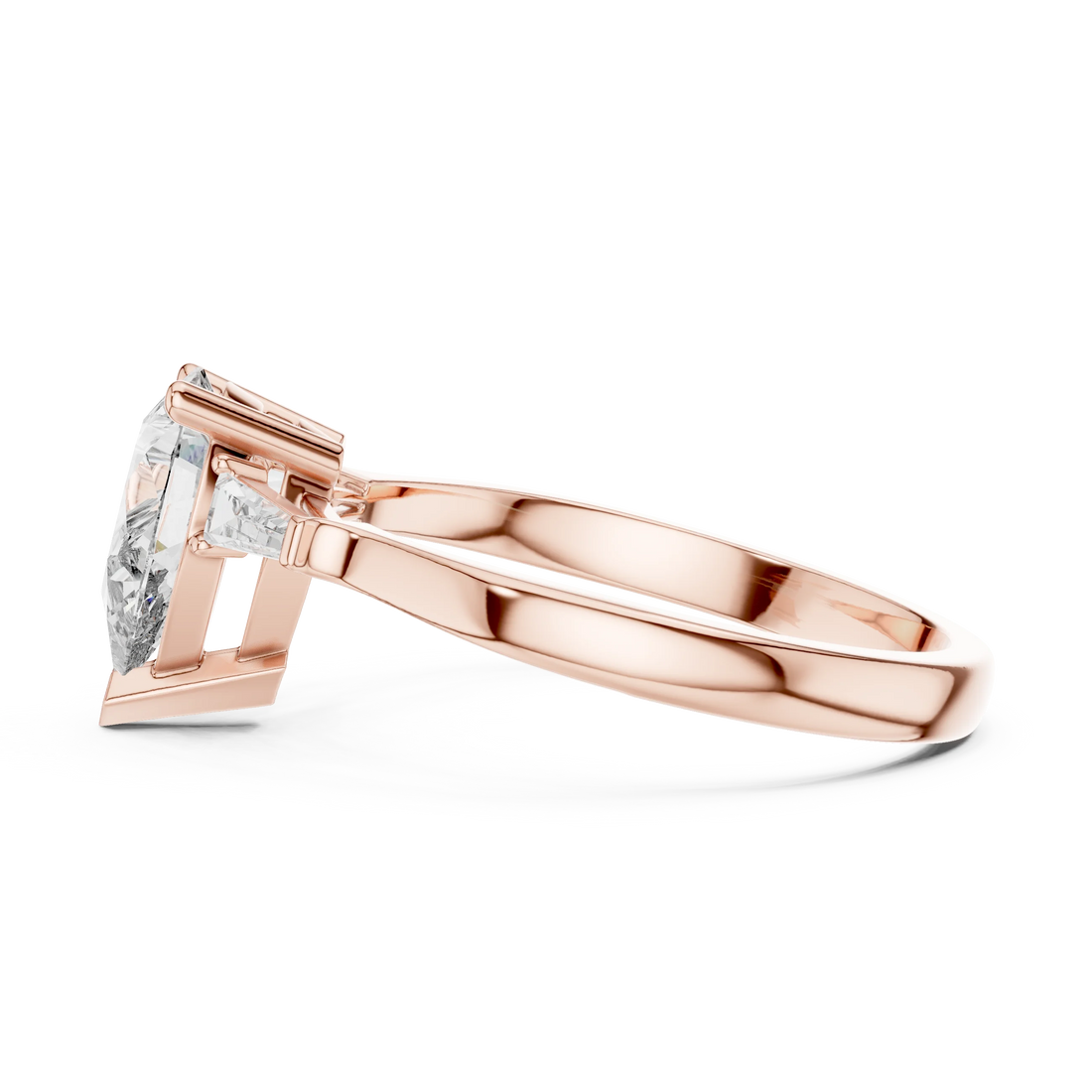 Baguette Side Diamond Pear Shape Engagement Ring