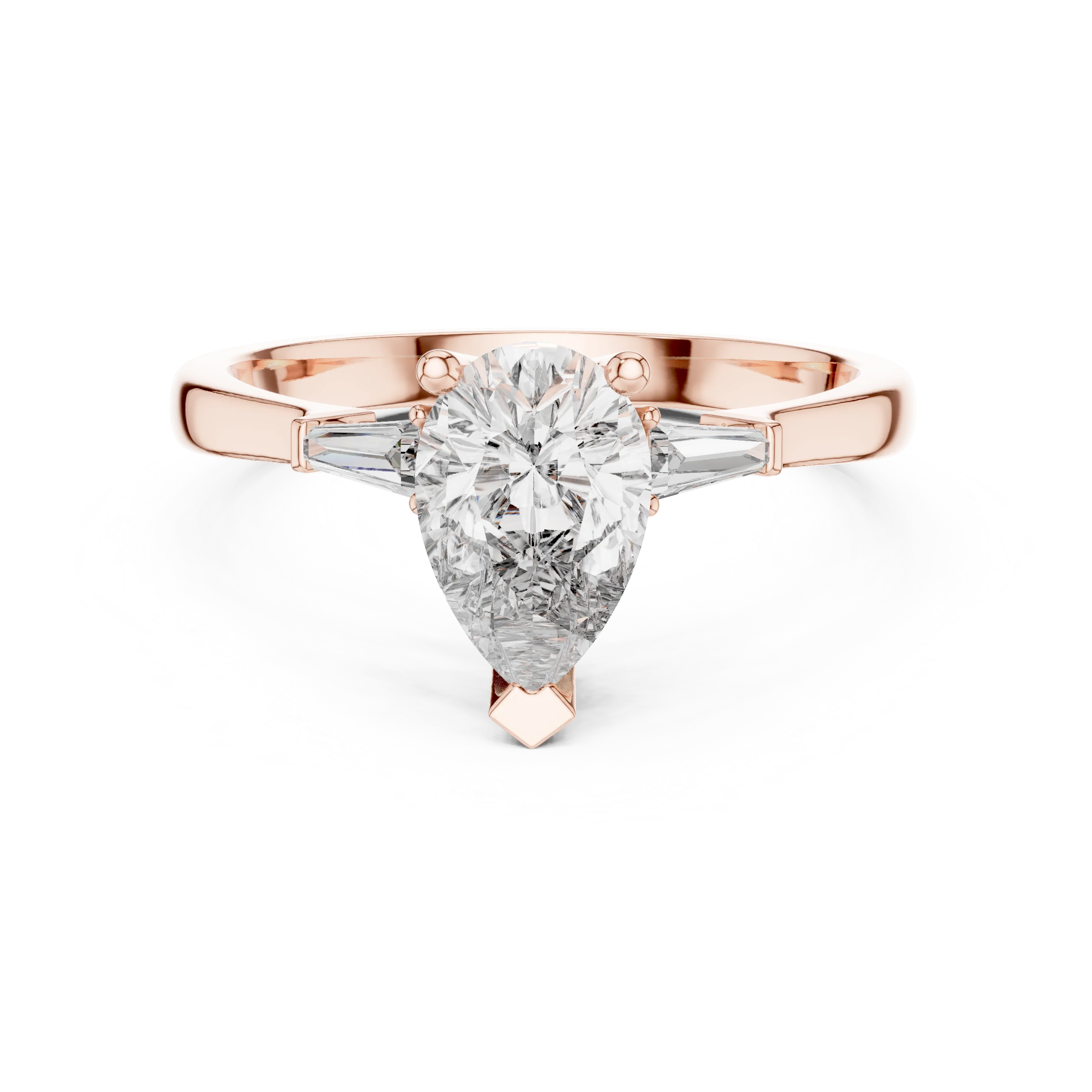 Baguette Side Diamond Pear Shape Engagement Ring
