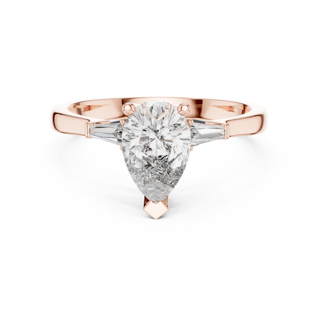 Baguette Side Diamond Pear Shape Engagement Ring
