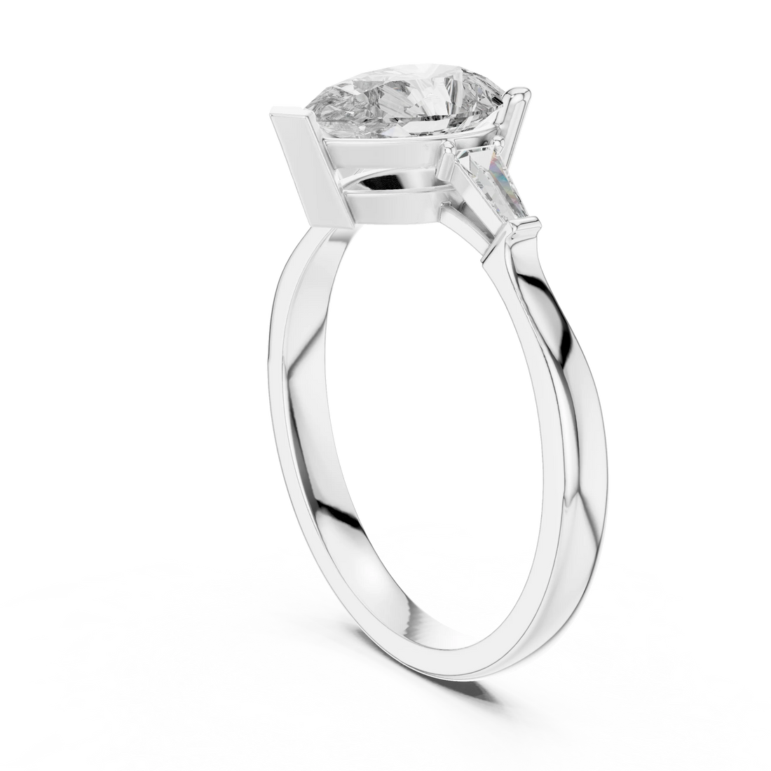Baguette Side Diamond Pear Shape Engagement Ring