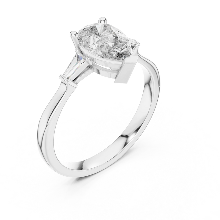 Baguette Side Diamond Pear Shape Engagement Ring