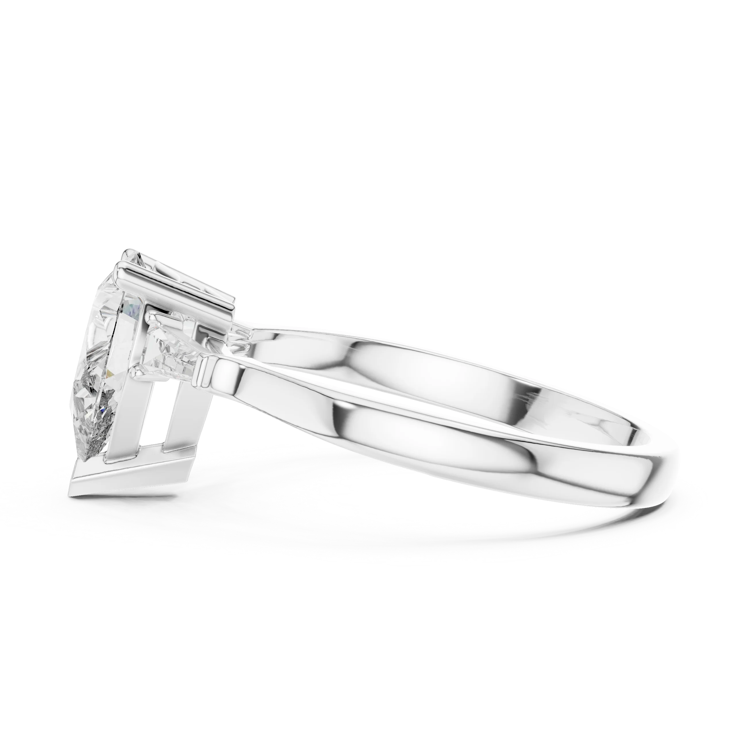 Baguette Side Diamond Pear Shape Engagement Ring