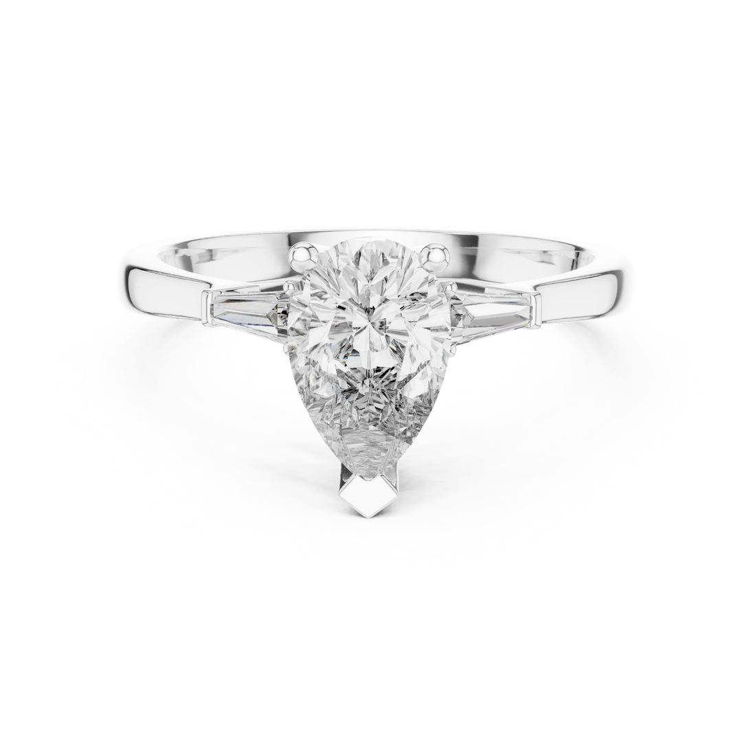 Baguette Side Diamond Pear Shape Engagement Ring