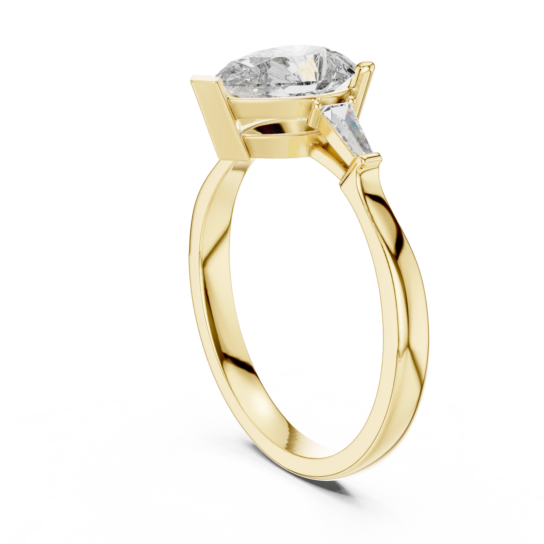 Baguette Side Diamond Pear Shape Engagement Ring