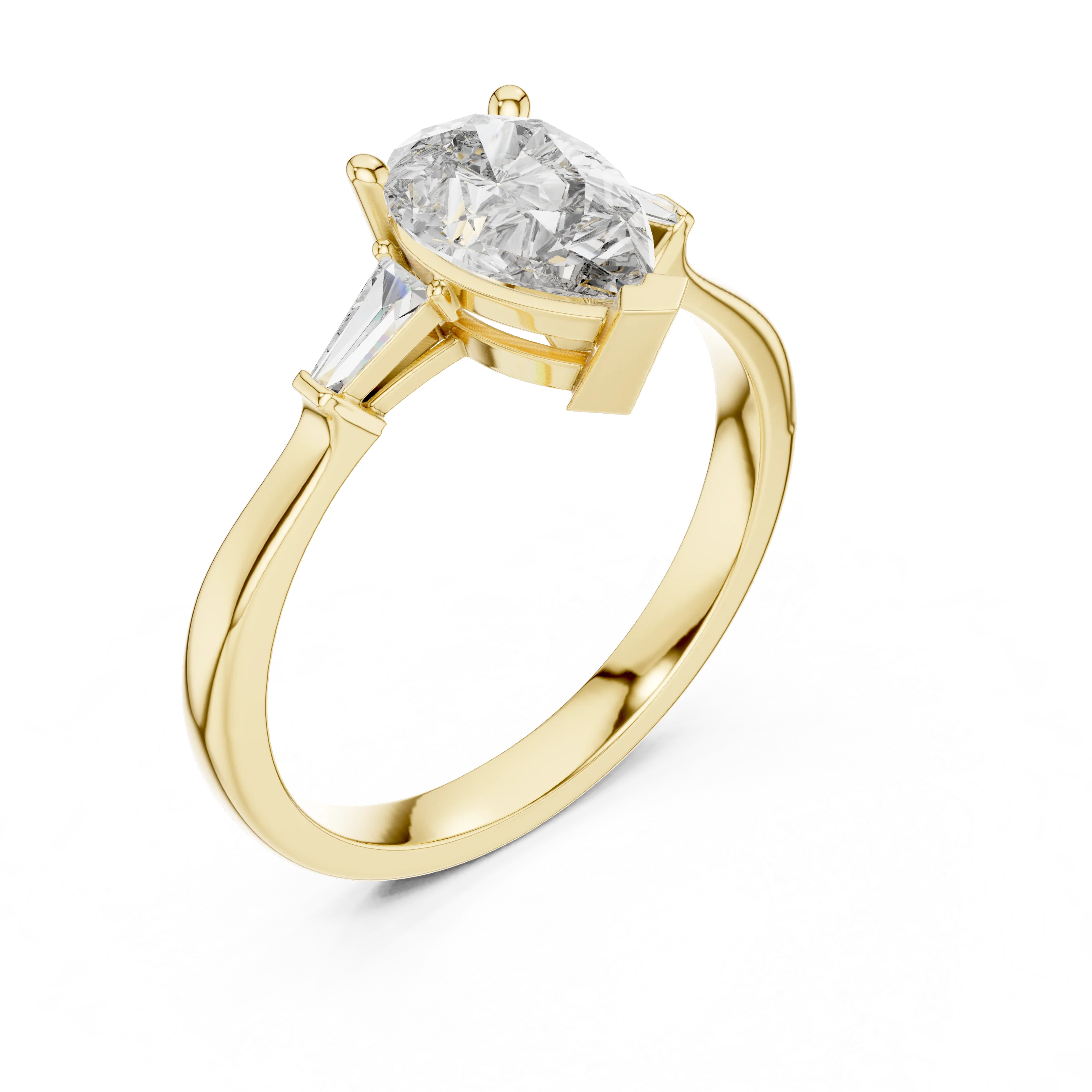 Baguette Side Diamond Pear Shape Engagement Ring